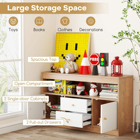 Toy Storage Organiser for Kids, Storage Chest with 2 Drawers, 2 Closed Cabinets and 1 Open Compartment for Books and Dolls