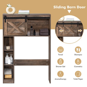 Giantex Over The Toilet Storage Cabinet, Freestanding Bathroom Organizer with Sliding Barn Door & Storage Shelves