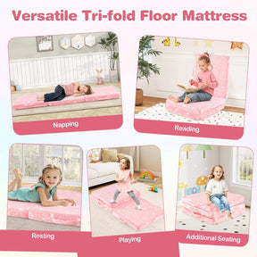 Foldable Floor Mattress for Kids, Glow in The Dark Toddler Floor Nap Mat w/Washable Flannel Cover