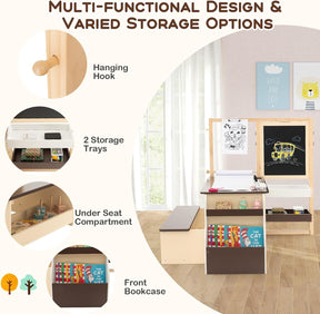 HONEY JOY Easel for Kids Wooden Art Easel with Double-Sided Blackboard & Whiteboard, Paper Roll for Drawing