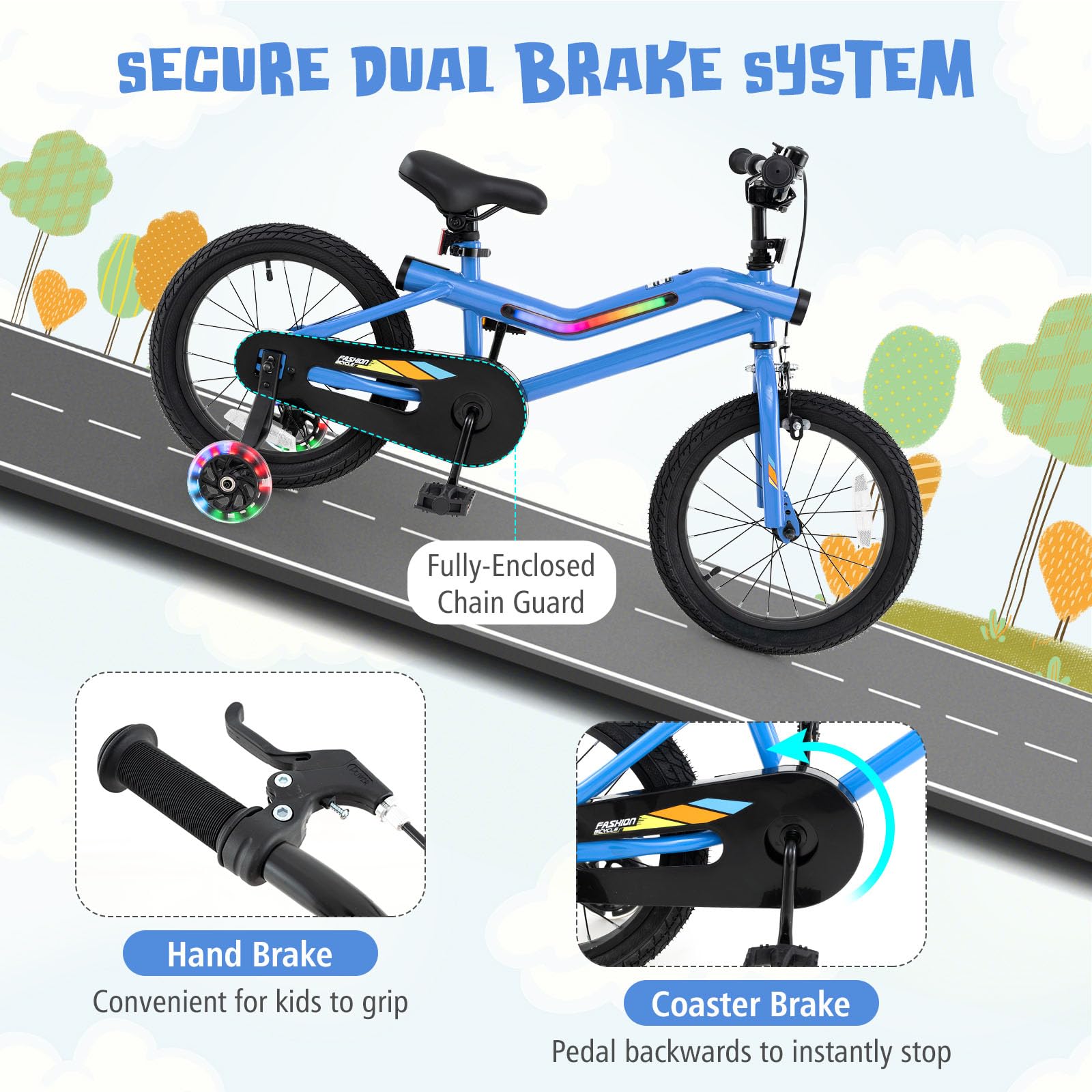 16” LED Lighted Kids Bike, Carbon Steel Children Bicycle, 95% Pre-Assembled