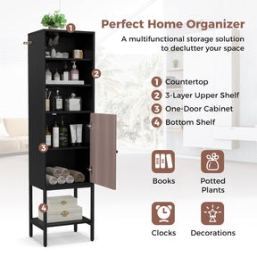 146 cm Tall Bathroom Cabinet Slim Cupboard Storage Organizer Adjustable Shelf