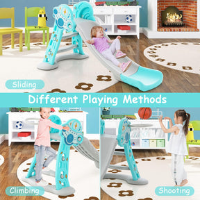 HONEY JOY 3-in-1 Indoor Slide for Kids, Folding Slide Playset with Basketball Hoop & Small Basketball