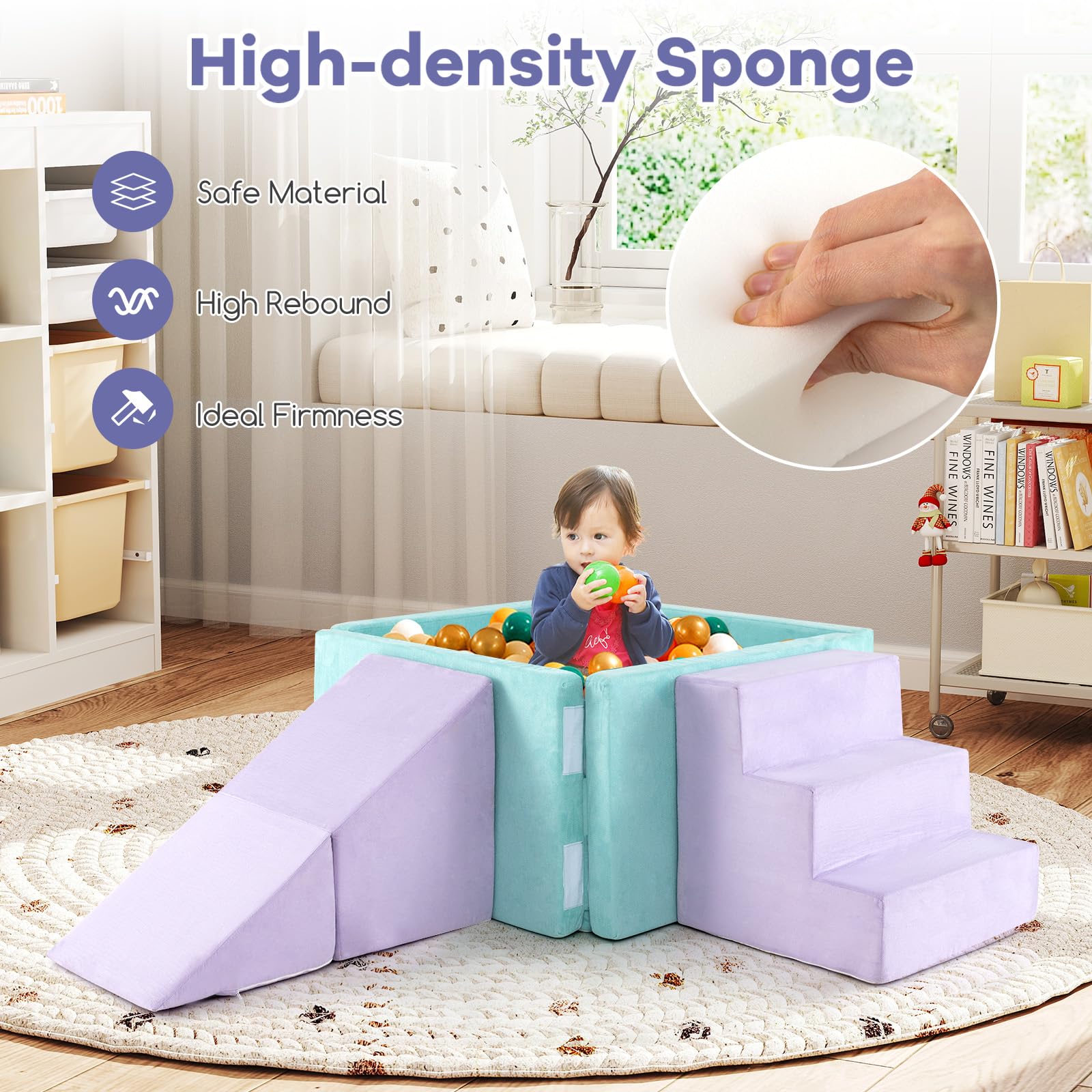 3-in-1 Foam Climbing Blocks Suede Fabric Soft Play Set
