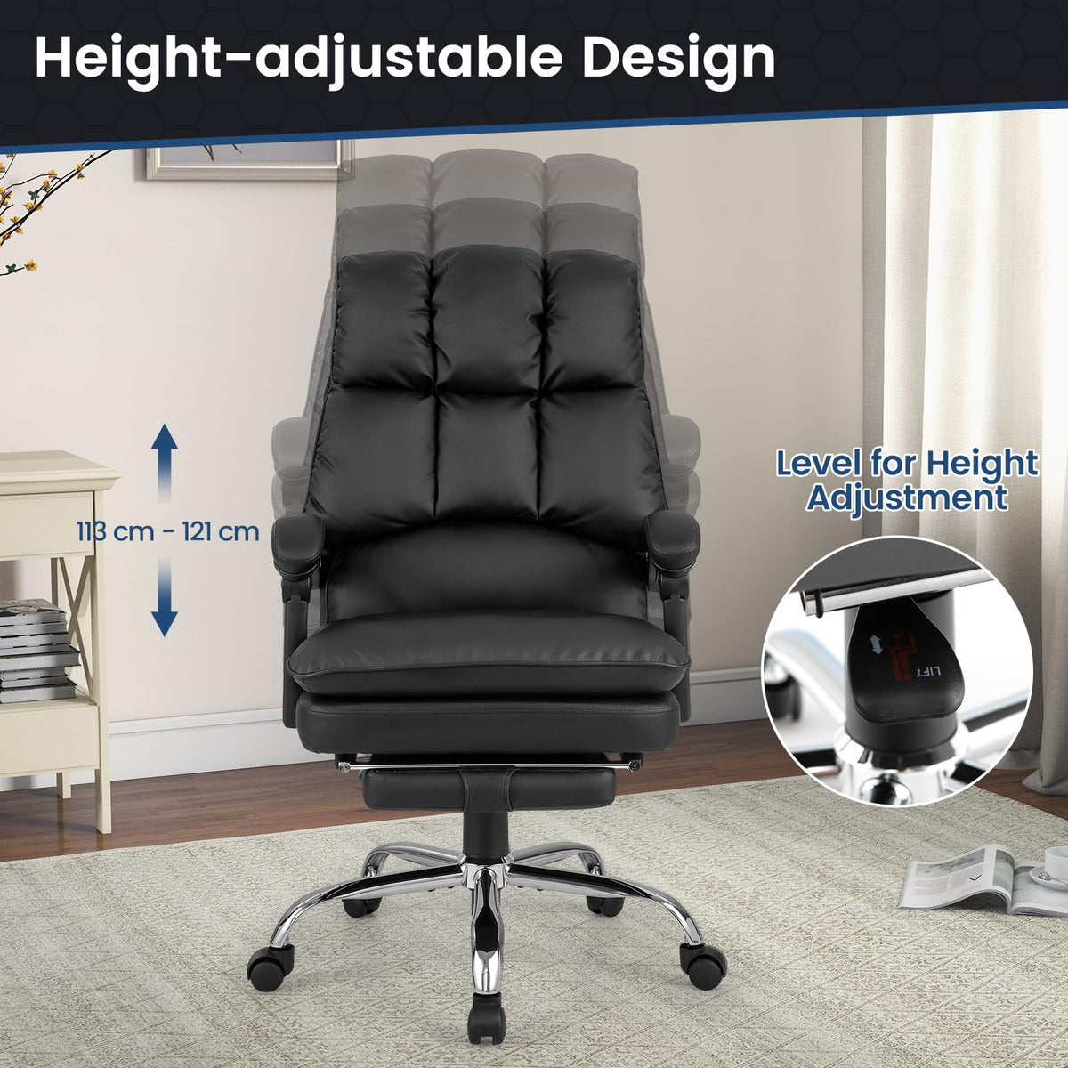 Soft Padded Office Chair, Ergonomic Adjustable Reclining Chair