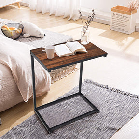 Snack Side Table, C-Shaped End Table for Sofa Couch, Bed, Wood Look Finish and Steel Frame, Space-Saving for Small Spaces