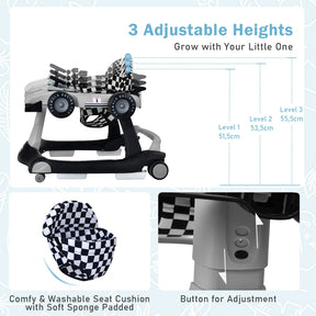 4-in-1 Baby Walker, Foldable Activity Car Baby Walker w/3 Adjustable Height