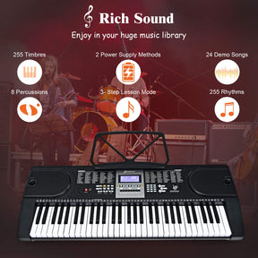 61-Key Portable Electronic Keyboard Piano w/ Stand & Stool, Complete Digital Piano Set w/ 300 Timbres