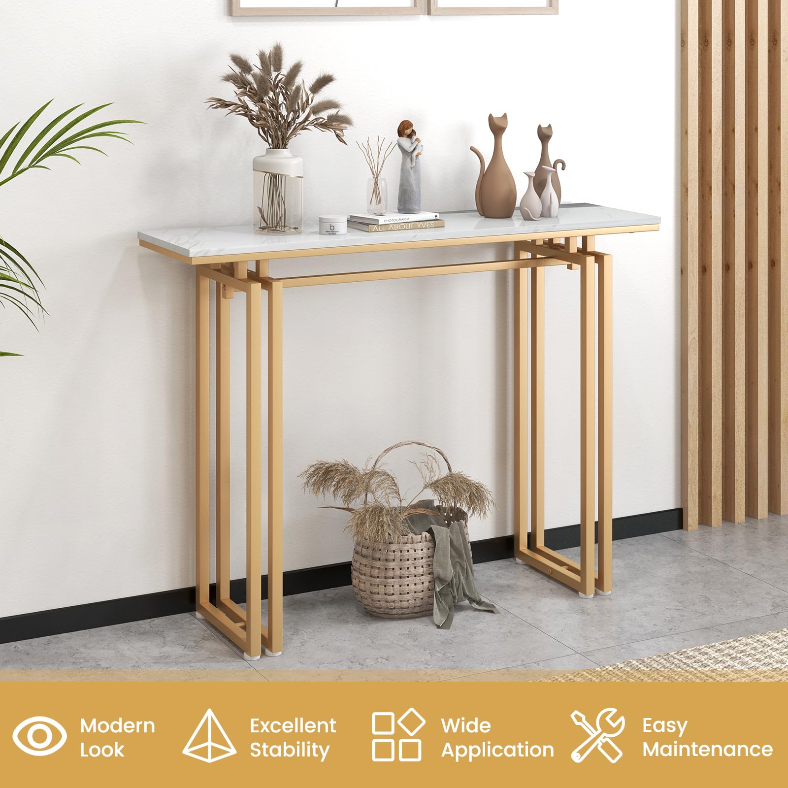Giantex 110cm Console Table, Faux Marble Sofa Table w/Sturdy Metal Legs