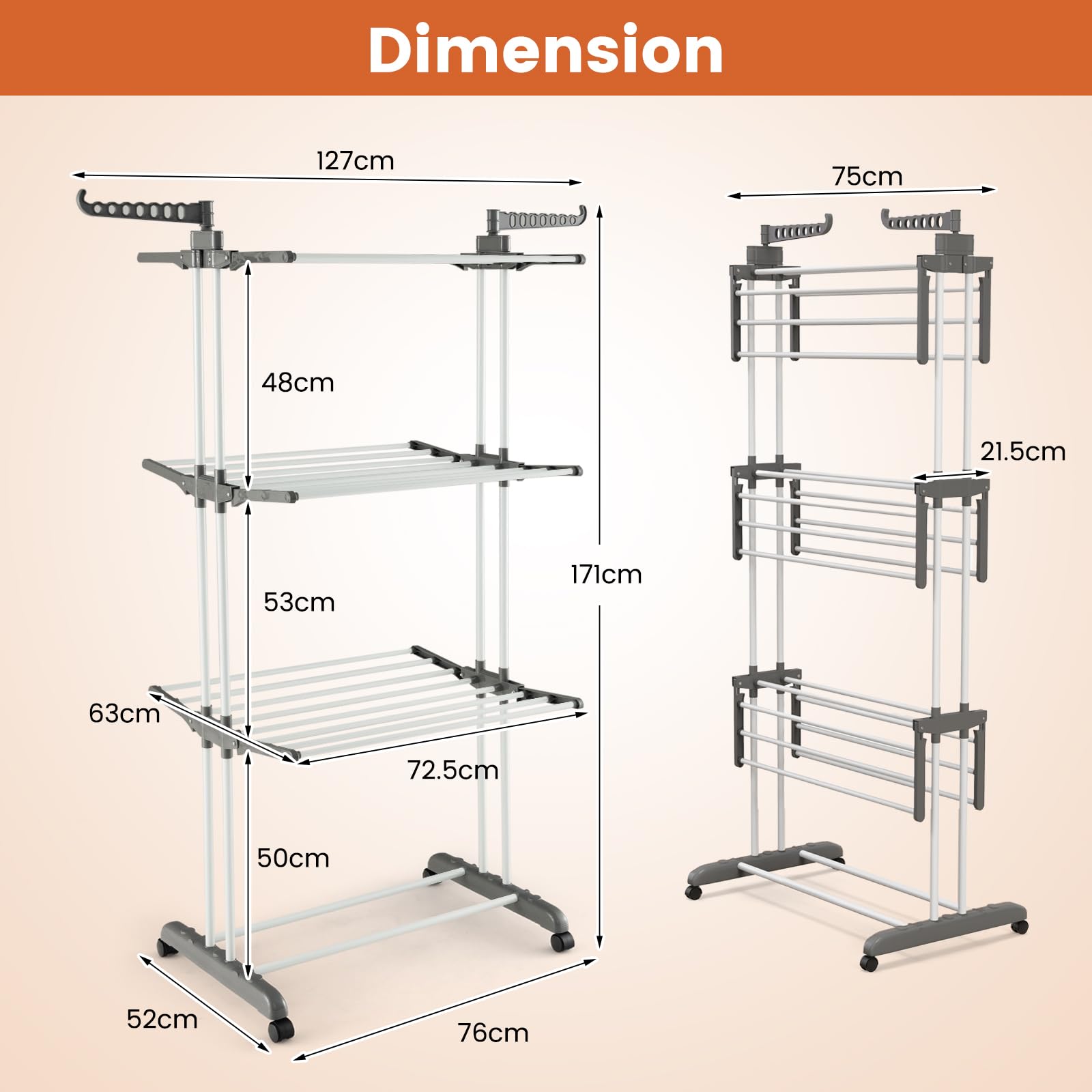 Giantex 4-Tier Clothes Drying Rack, Folding Clothes Horse Stand with Rotatable Side Wings
