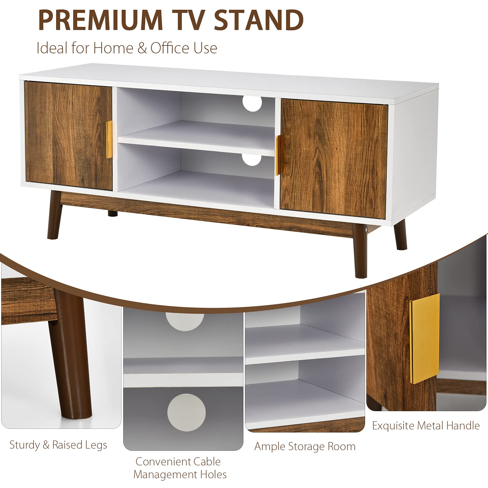 Giantex 2-Door TV Stand for Flat Screen TVs up to 50”, Entertainment Center w/Open Storage Shelf