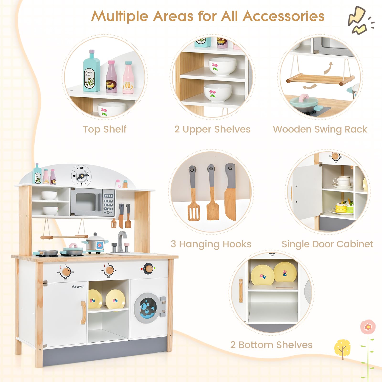 HONEY JOY Kids Wooden Kitchen Playset