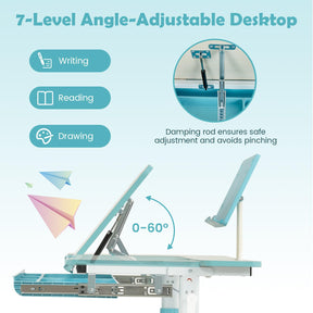 HONEY JOY Height-Adjustable Kids Desk w/Tilt Desktop & Book Stand, Storage Drawer & Scale Ruler