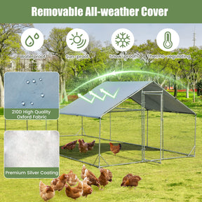 Large Metal Chicken Coop, Walk-in Poultry Cage Hen Rabbit Run House with Waterproof & Sun-Proof Cover