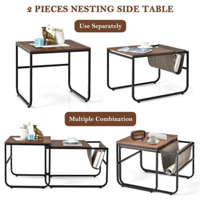 Giantex Nesting Coffee Table Set of 2, Stackable Side Table w/Magazine Holder, Rustic Brown