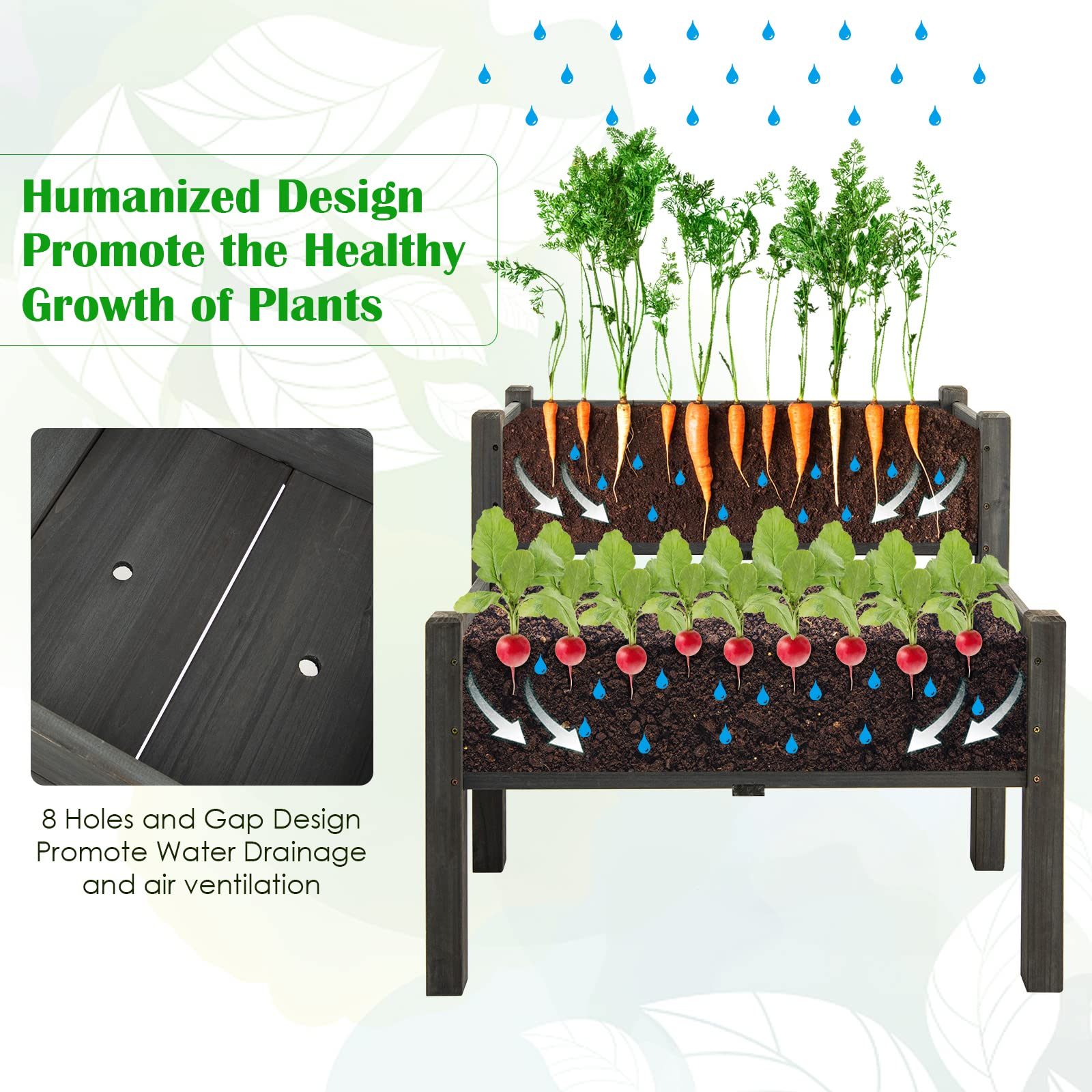 2 Tier Wooden Raised Garden Bed, Fir Wood Elevated Planter Garden Box
