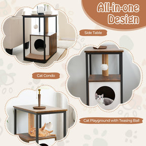 Cat Furniture End Table, Cat House for Indoor Cats w/Scratching Post
