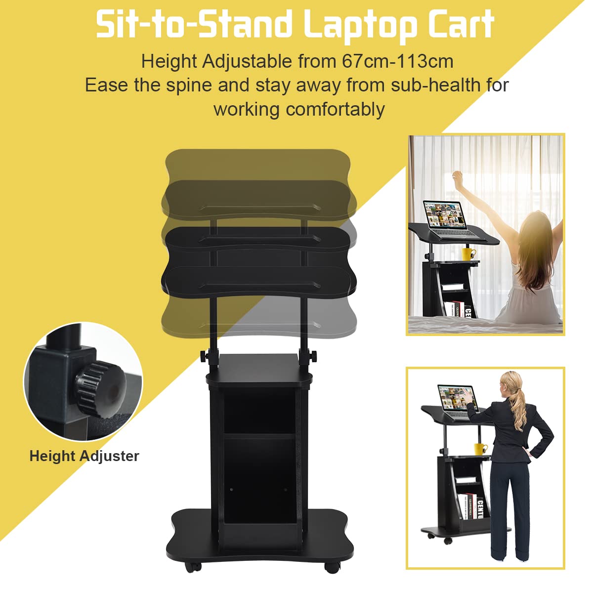 Giantex Mobile Laptop Desk, Height Adjustable Computer iPad PC Stand Table w/Wheels & Storage