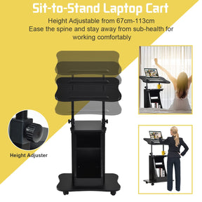 Giantex Mobile Laptop Desk, Height Adjustable Computer iPad PC Stand Table w/Wheels & Storage