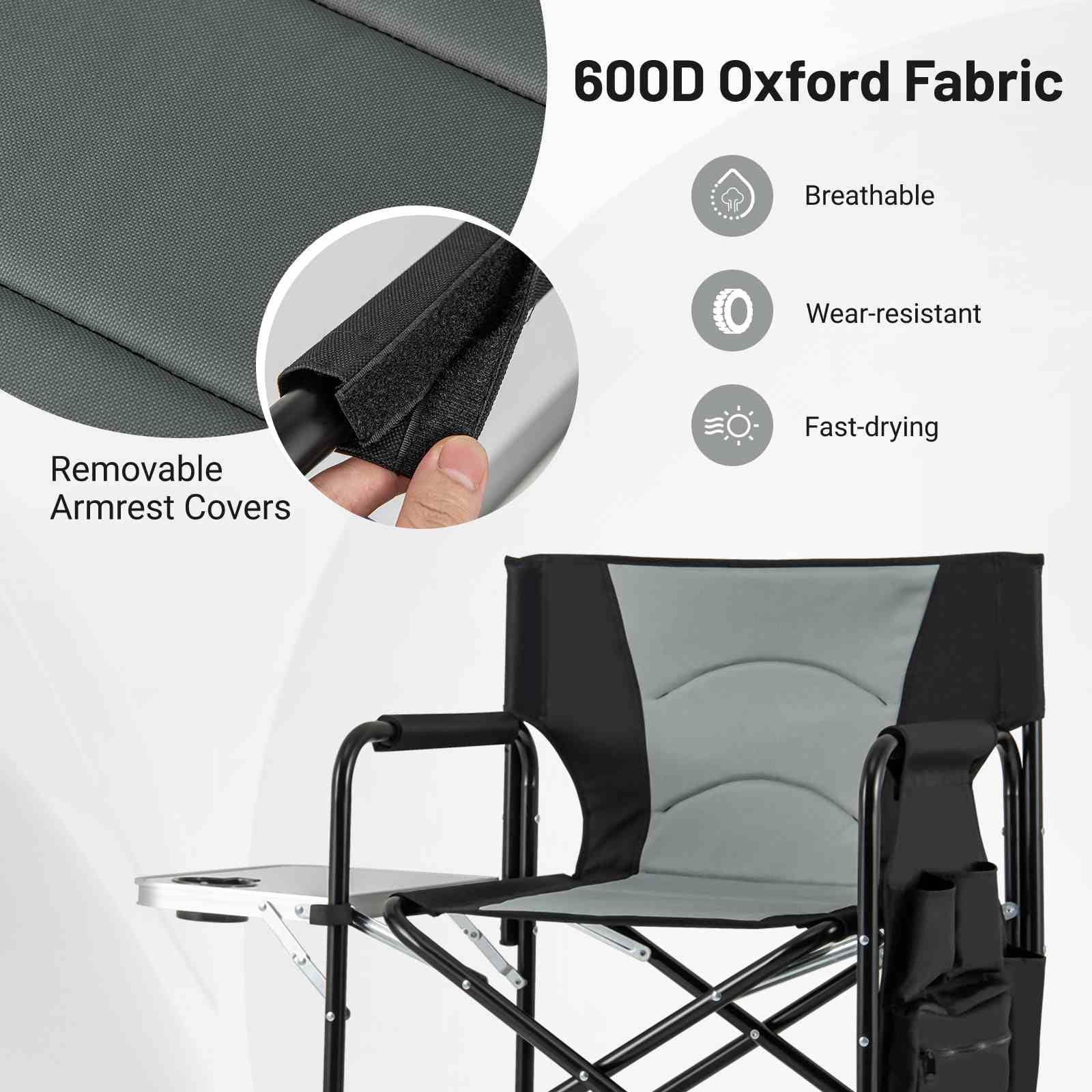 Giantex 116.5 cm Tall Directors Chair, Folding Makeup Artist Chair with Foldable Side Table & Footrest