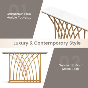 Giantex 120cm Gold Console Table, Modern Entryway Table with White Faux Marble Tabletop
