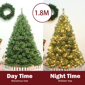 1.8M Artificial Christmas Tree, Pre-Lit Hinged Pine Tree w/ 484 Tips, 260 Warm LED Lights