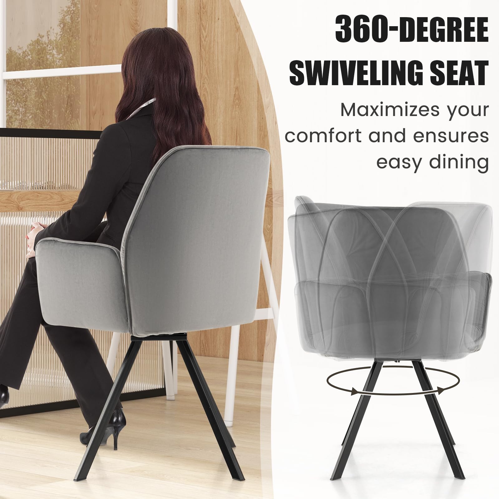 Giantex 2 PCS Swivel Accent Armchairs Modern Velvet Accent Chairs w/Metal Legs & Anti-Slip Foot Pads