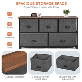 Giantex Chest of 5 Drawers, Cube Storage Organizer Unit, Dresser Unit w/Easy Pull Removable Fabric Bins