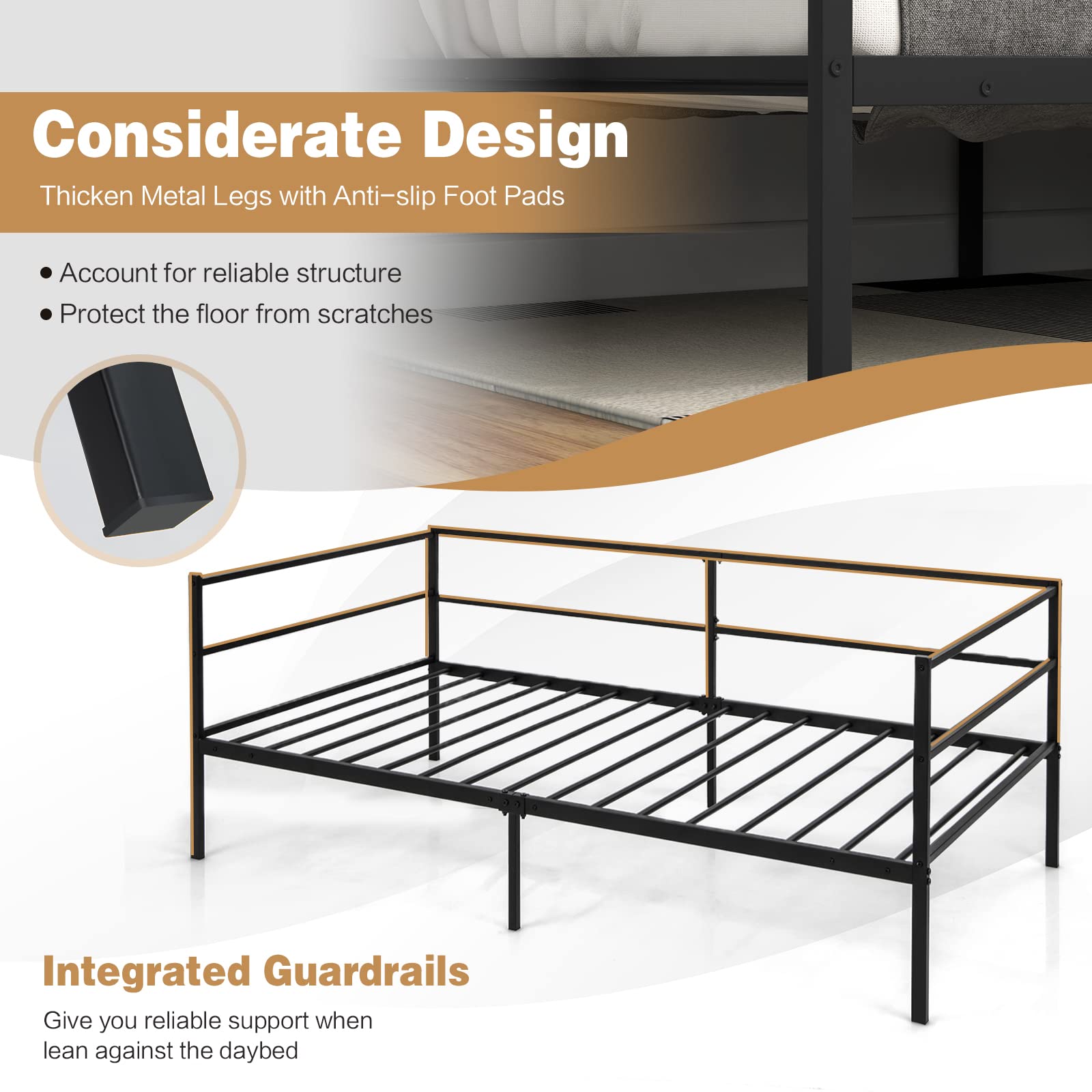 Giantex Metal Daybed Frame Twin Size, Modern Sofa Bed