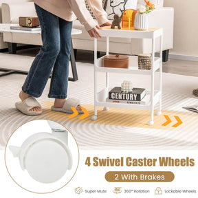 Giantex 3-Tier Utility Rolling Cart, Rolling Storage Cart with Detachable Tray Top & Locking Wheels