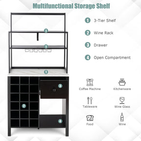 Giantex Kitchen Wine Rack, Freestanding Cabinet w/ Wine Glass Holder & Drawer, 4-Tier Bakers Rack