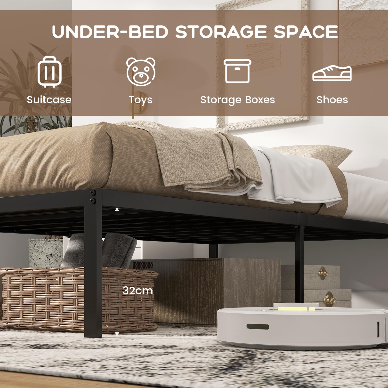 Giantex Twin Size Platform Bed Frame, 36 cm High Heavy-Duty Metal Bed Base with Under Bed Storage Space