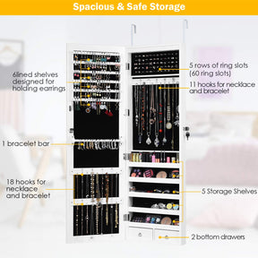 Giantex 120cm LED Jewelry Cabinet with Mirror, Lockable Jewelry Organizer with Automatic LED Lights