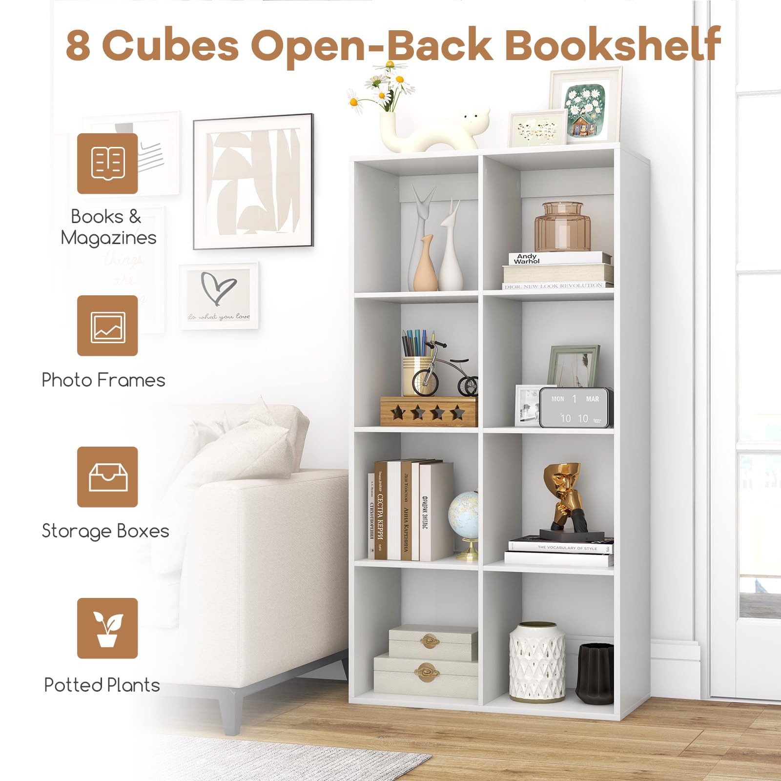 8-Cube Bookshelf, Modern Cubby Bookcase
