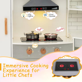 Corner Play Kitchen, Toddler Kitchen Playset with Range Hood, Ice Maker, Microwave, Oven, Sink, Washing Machine