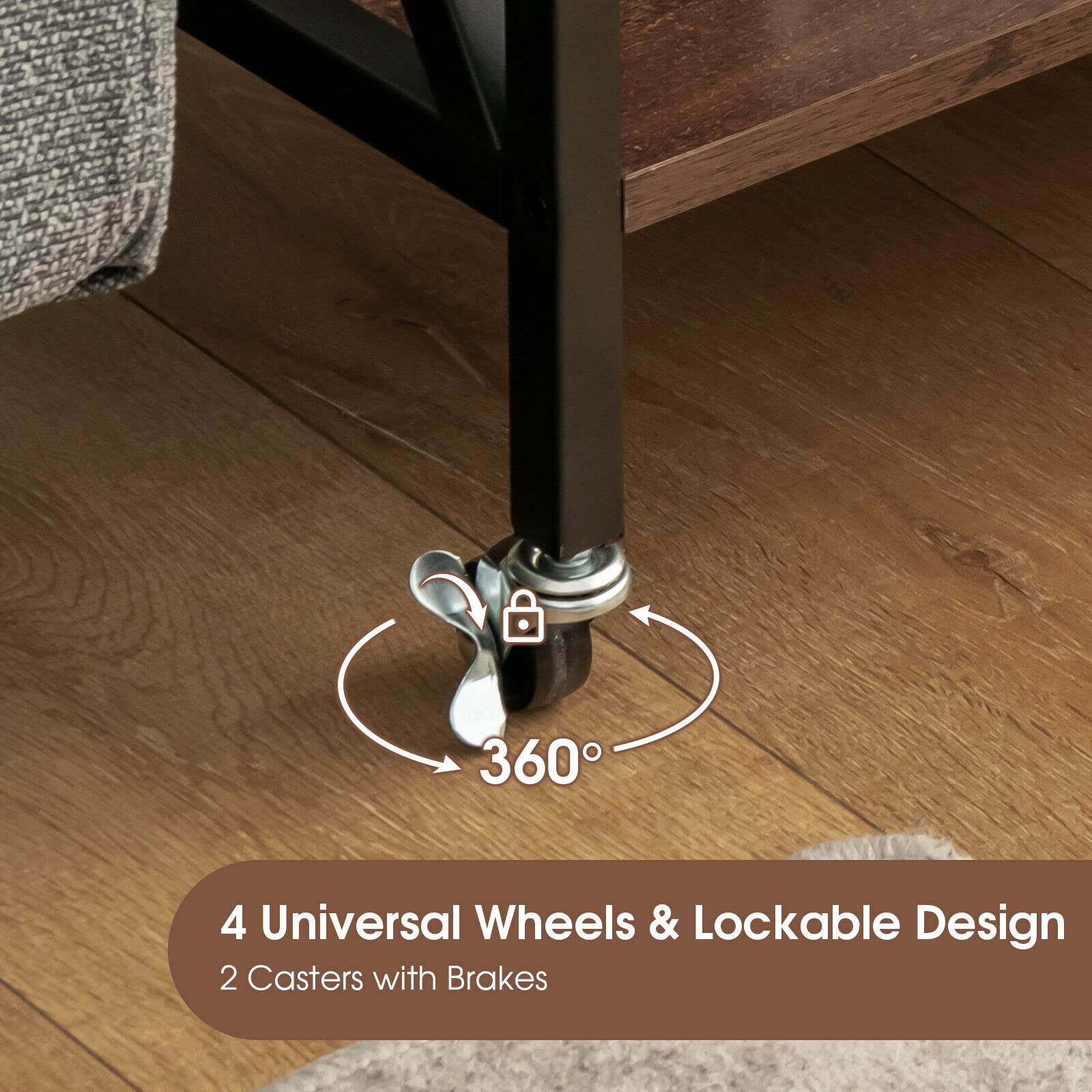 Giantex 3-Tier End Table, Rolling Turntable Stand, Rustic Vinyl Record Storage Holder w/ 3 Dividers for Albums