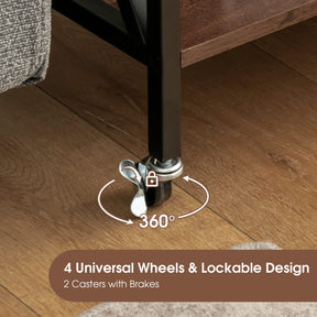 Giantex 3-Tier End Table, Rolling Turntable Stand, Rustic Vinyl Record Storage Holder w/ 3 Dividers for Albums