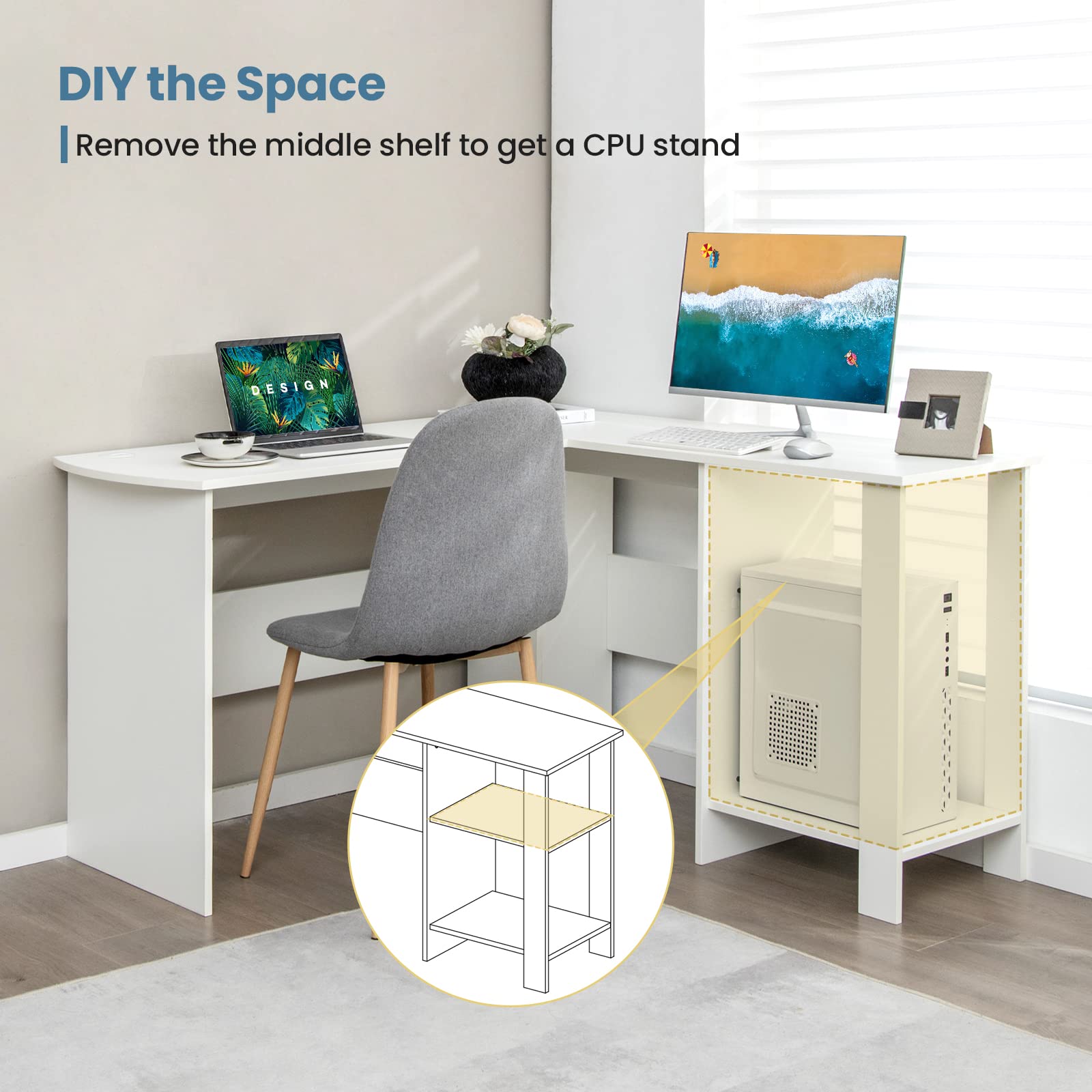 Large L-Shaped Computer Desk, Modern Home Office Writing Desk Workstation