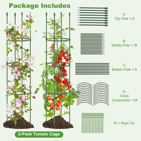 2-Pack Garden Trellis, Heavy-Duty Tomato Cage w/Adjustable Height, 2-in-1 Plant Cage & Supports