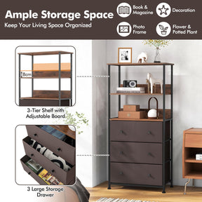Giantex 3 Drawer Dresser w/Open Shelves, Home Vertical Fabric Storage Unit w/Metal Frame & Removable Fabric Bins