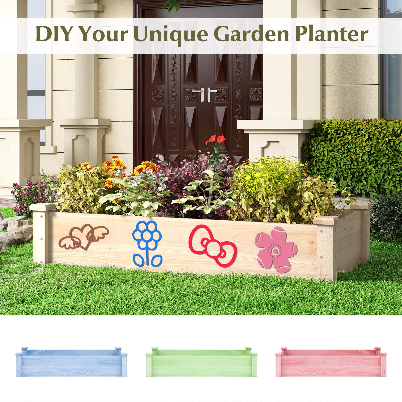 Giantex 48" x 24" x 10" Wooden Raised Garden Bed, Rectangular Planter Box
