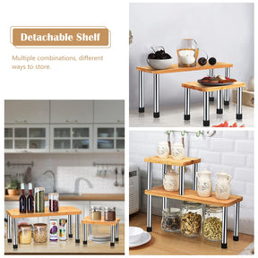 Giantex 2-Tier Storage Shelf, Premium Bamboo & Stainless Steel Corner Shelf, Storage Rack Display Shelf