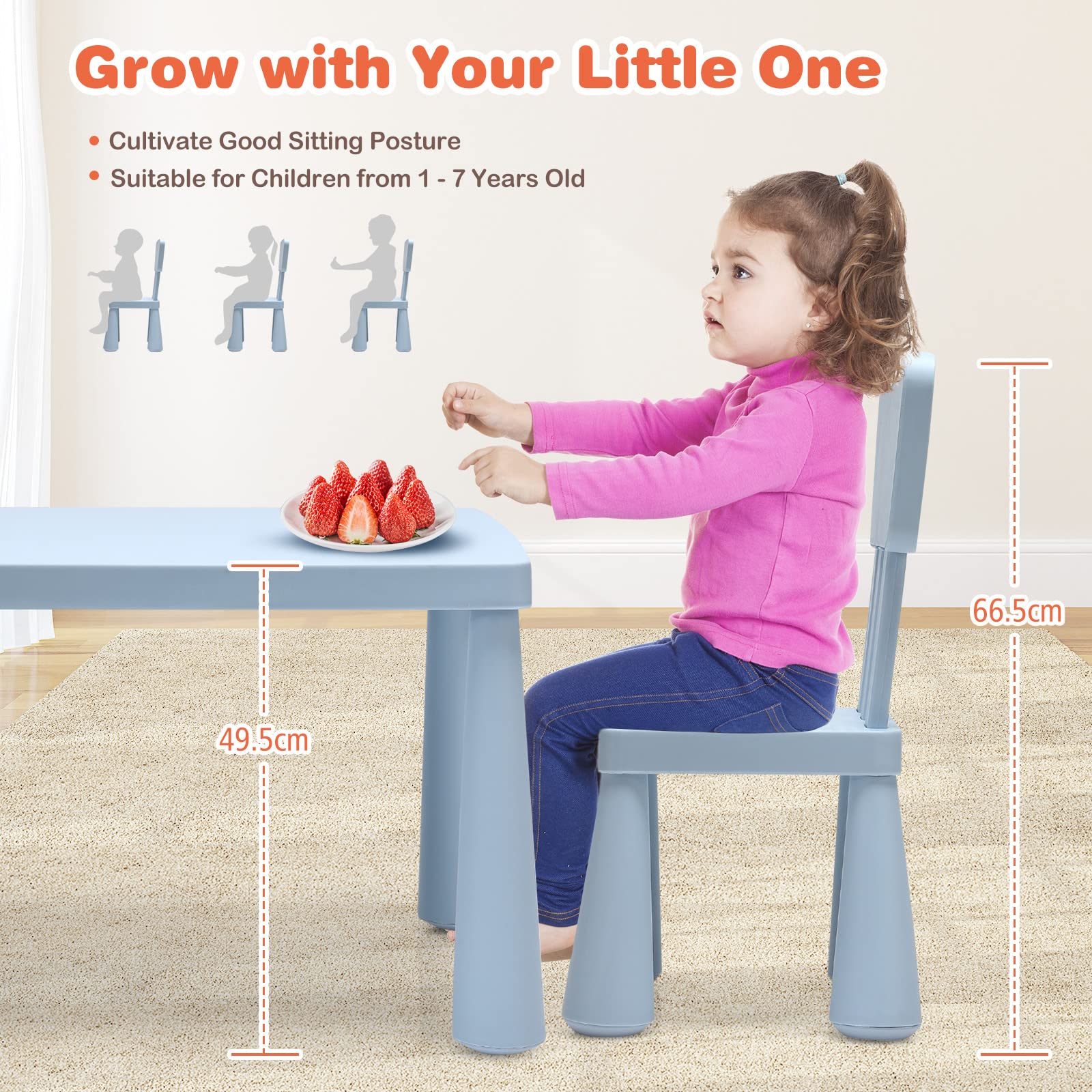 BABY JOY Kids Table and Chair Set, 3 Piece Children Activity Table for Reading, Drawing, Writing