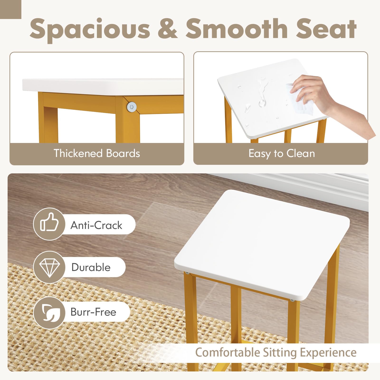 65 cm Square Bar Stools Set of 4, Kitchen Breakfast Stools