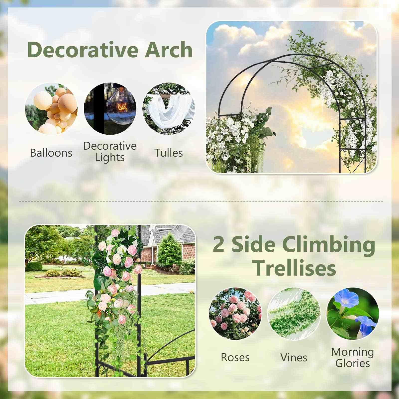 2 in 1 Garden Arbor, Decorative Wedding Arch w/ Door & Latch, Trellis for Climbing Plants