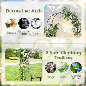 2 in 1 Garden Arbor, Decorative Wedding Arch w/ Door & Latch, Trellis for Climbing Plants