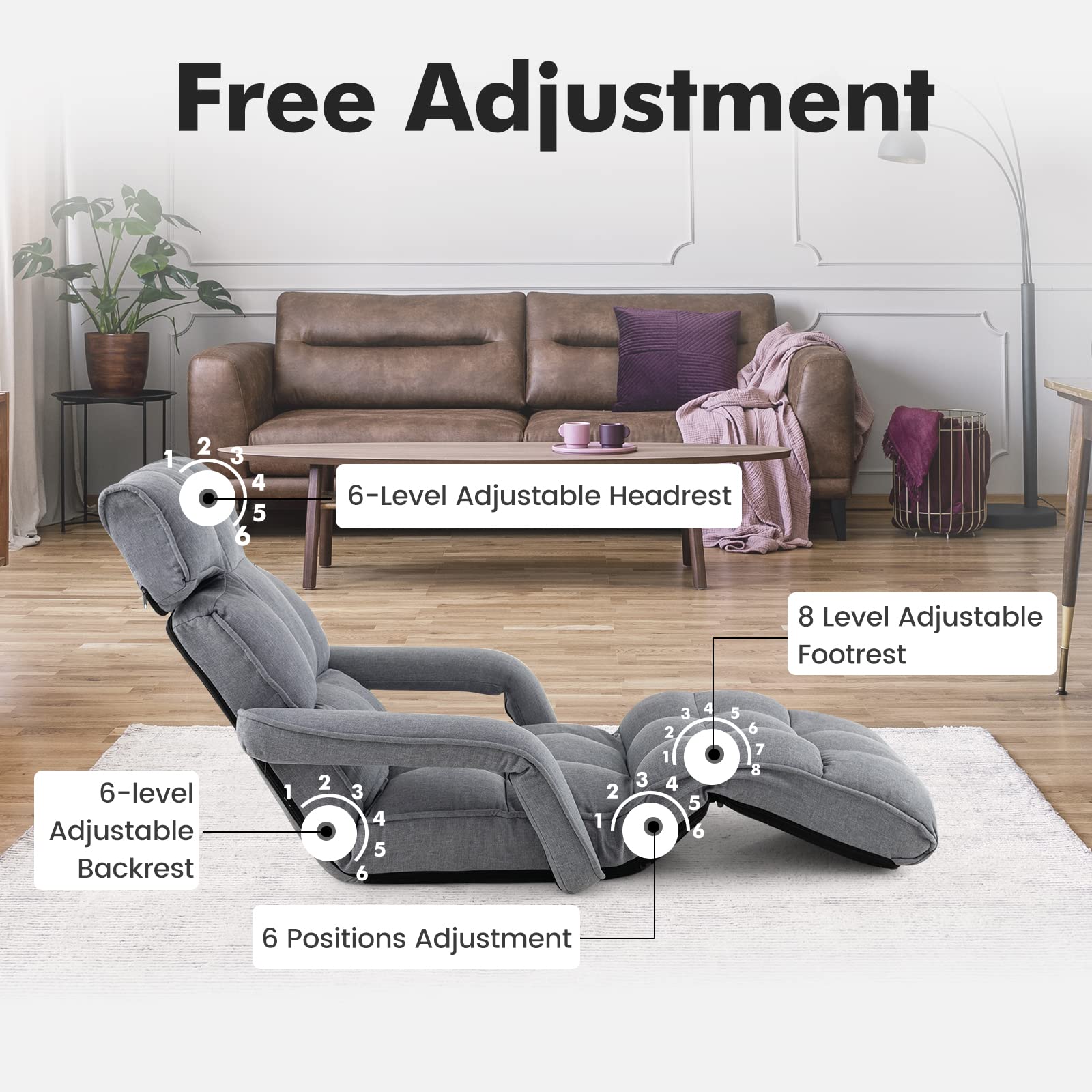 Giantex Foldable Lazy Sofa, Indoor Chaise Lounger Sofa with 6 Adjustable Positions
