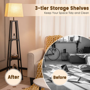 Shelf Floor Lamp, Display Floor Lamp with Shelves and Linen Lampshade