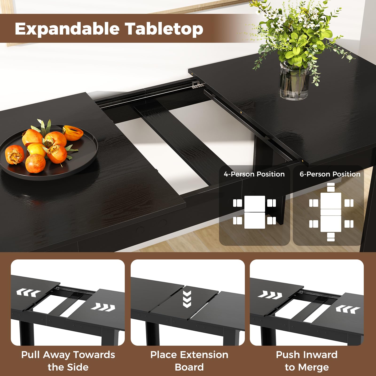 Extendable Dining Table Kitchen Industrial Table w/ Adjustable Tabletop
