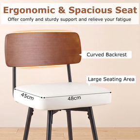 Padded Counter Barstools Set of 2, 360° Swiveling Counter Height Chairs with Wooden Backrest & Metal Legs